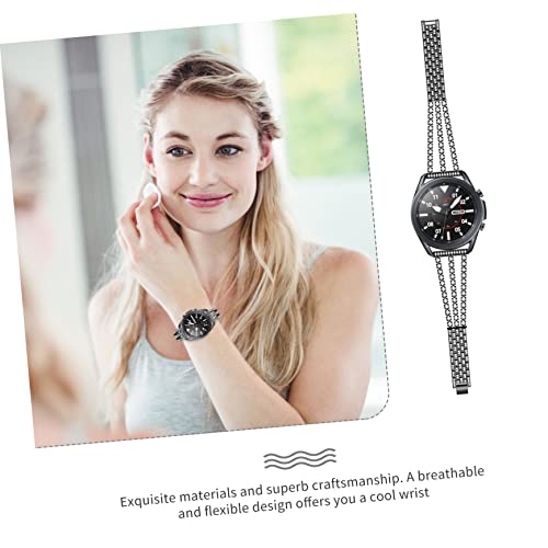 Correa de reloj de aleación negra con pulsera elegante de gemas de imitación 4