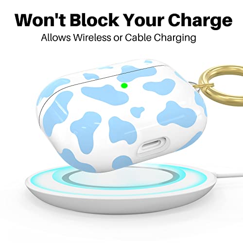 Niutrendz Cute Cow Print Case For Airpods Pro Case Cover Tpu Hard Case Protective Skin With Keychain Compatible With Apple Airpods Pro (Blue) #TOP3