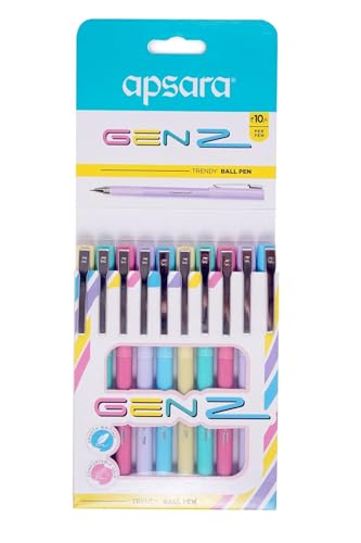 Image of Apsara Genz Pens | 0.7mm Fine Tip | Smooth & Long Writing | Comfortable Grip | Attractive Body Colours | Blue Ink | Ideal for School, College & Office | Pack of 20 Pens