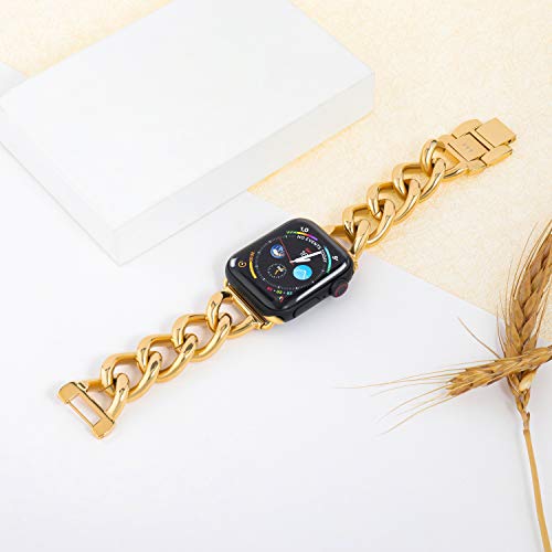 Pltgood Gold Chain Apple Watch Band Compatible With 38Mm 40Mm 41Mm, 42Mm 44Mm 45Mm For Women - 18K Gold Plated Stainless Steel Replacement Apple Watch Strap Iwatch Se Series 7/6/5/4/3/2/1 #TOP5