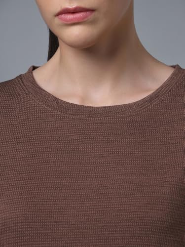 Image of TECHNOSPORT Women Relaxed Fit Cubic Melange Round Neck T-Shirt | Quick Dry Polyester Casual Tee with UPF 50+ UV Protection, Anti-Microbial & Double Cool Technology