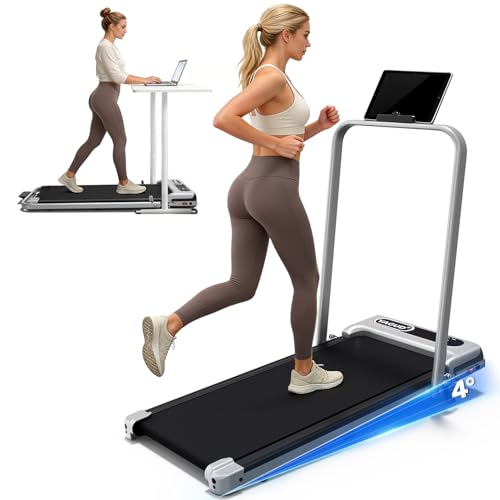 Yagud Walking Pad Treadmill with Handlebar and Incline, Anti-Slip Compact Under Desk Treadmill with Remote Control, 2.5HP Walking Jogging Running Machine for Home Office, Folding Quiet Portable