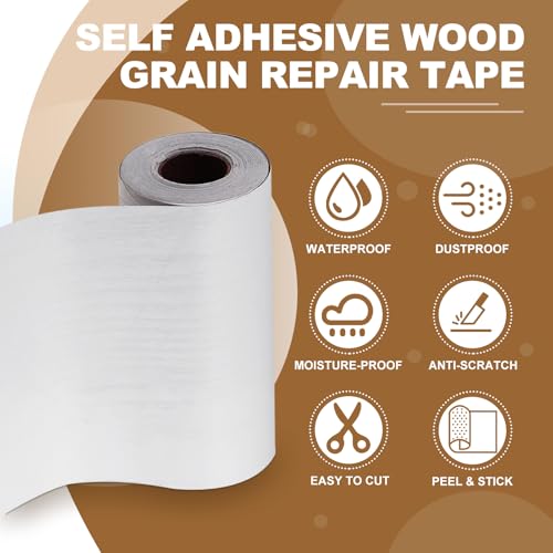 Ruban de réparation adhésif grain de bois blanc 33'x4" patch meubles sol