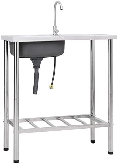 vidaXL Fregadero de Camping de Un Seno y Grifo Lavabo Cocina de Jardín Garaje Patio Balcón Terraza Exterior Autocaravana Escurridor Acero Inoxidable
