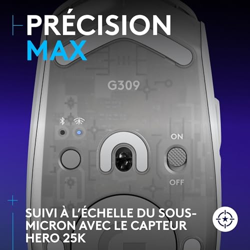 Logitech G G309 Lightspeed, Souris Gaming sans Fil, légère, switchs Hybrides LIGHTFORCE, capteur Hero 25K, autonomie de >300 Heures avec Une Pile AA, 6 Boutons programmables, PC/Mac - Blanc