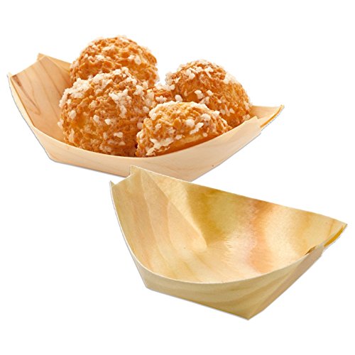 Pack de 400 Platos barqueta de madera BAMBÚ presentación degustaciones de aperitivos...