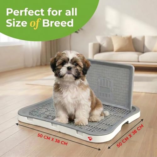 Image of MAK7 Pets Dog Potty Tray for Indoor Training | Puppy Toilet Tray with Mesh Grid | Leakproof Pee Pad Holder | Anti-Slip Pet Training Tray | Small+ (50cm x38 cm)| Splach Wall Style|