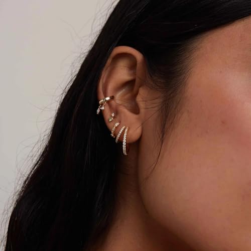 Image of Obidos 14K Gold Plated Illusion Stud Earrings for Women | Triple Huggie Hoop Earrings for One Hole| Trendy Simple Hypoallergenic Fashion Accessories Gold Jewelry Gifts for Womens