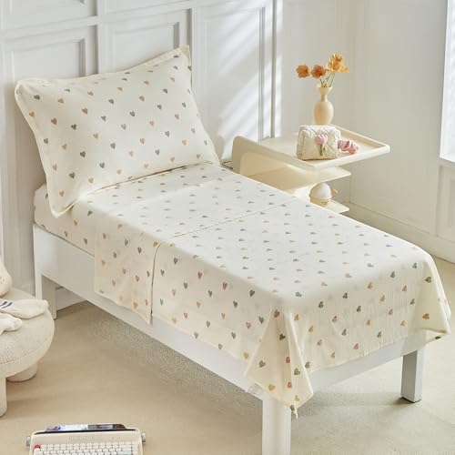 Image of DuShow White Star Toddler Bedding Set,4 Pieces Reversible Toddler Comforter Set,Ultra Soft Crib Bed Set for Girls and Boys,Including Comforter,Sheets and Pillowcase