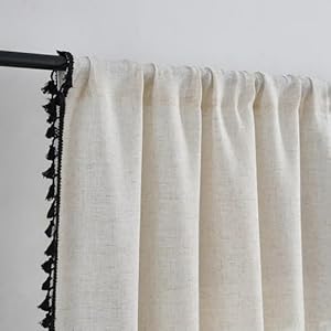 VOILYBIRD Natural Linen Blended Farmhouse Curtains 63 Inches Long Boho Curtains & Drapes Country Style for Bedroom (W40 x L63, Black Tassel) VOILYBIRD Natural Linen Blended Farmhouse Curtains 63 Inches Long Boho Curtains Drapes Country Style for Bedroom W40 x L63 Black Tassel