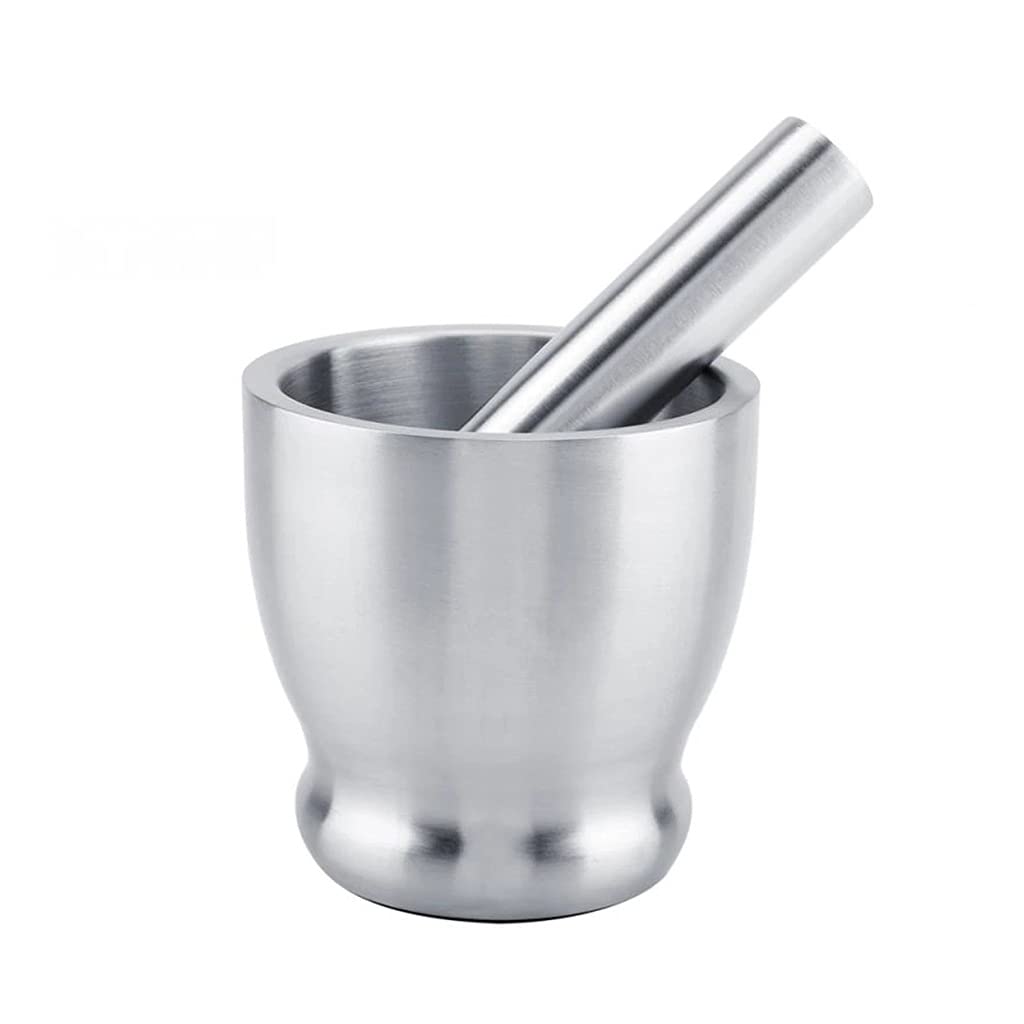 Hand Spice Garlic Grinder Brushed Stainless Steel Mortar and Pestle Masher Bowl