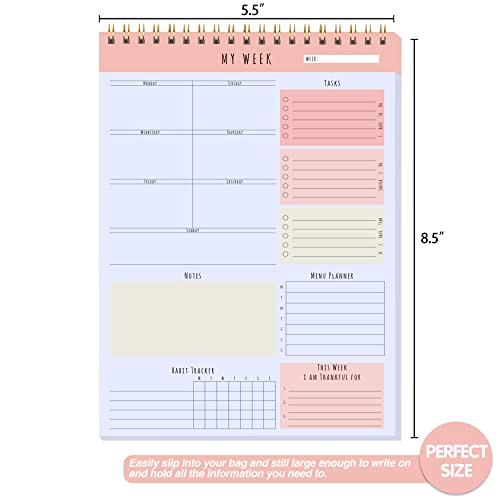 Weekly Planner- Undated Weekly Planner With Simple Layout For Home Office, Writing Pad, Menu Planner, Plan A Week, Twin-Wire Binding, Enough Space For Notes And Habit Tracker. 5.5" X 8.5" #TOP4