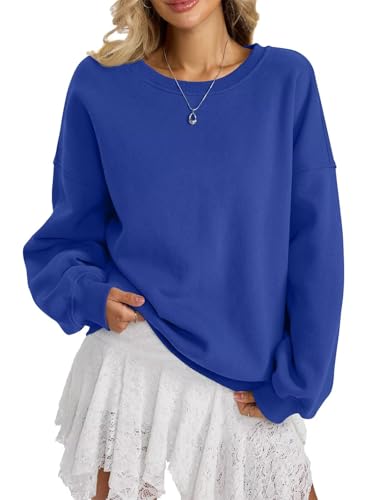 EasyGala Women Fleece Sweatshirts Oversized Crewneck Pullover Trendy Long Sleeve Tops Fashion Fall Outfits Clothes 2026 Royal Blue Medium