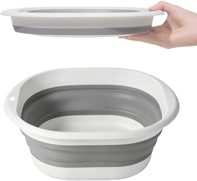 5L Collapsible Washing Up Bowl - Folding Hand Wash Basin, Plastic Washing Up Bowl, Retractable Water Storage Basin, Portable Food Storage Camping Bowls, Multipurpose Outdoor Travel Basins M Grey