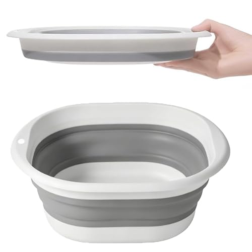 Image of 5L Collapsible Washing Up Bowl - Folding Hand Wash Basin, Plastic Washing Up Bowl, Retractable Water Storage Basin, Portable Food Storage Camping Bowls, Multipurpose Outdoor Travel Basins (M Grey)