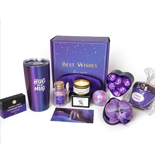 Gift Baskets for Women Birthday Gifts for Women Get Well Soon Gifts, Self Care,Care Package,Mother‘s Day Gift Set,Spa Gifts Ideas,for women,Best Friend,sister,Mom,Purple,Lavender