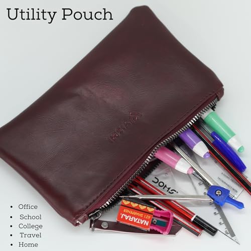 Image of VISMIINTREND Stylish Wine Gradient PU Pencil Pouch for Girls - Waterproof, Durable Zipper Case for Office Supplies and Return Gifts