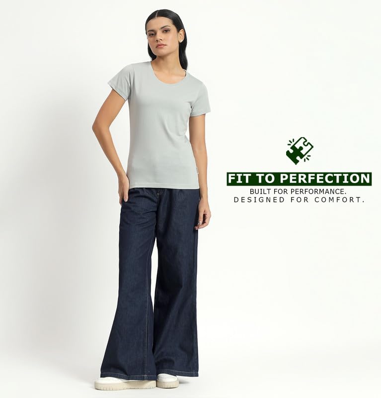 Image of Sleepynuts Women's Plain Round Neck Regular Fit Half Sleeve Cotton T Shirt