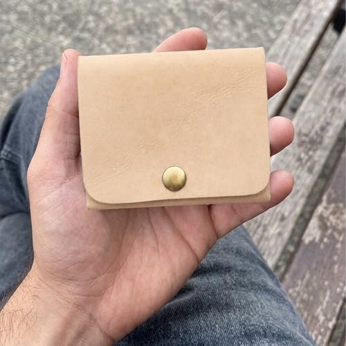 Image of Strutt Crushed Textured Genuine Leather Batua Wallet for Men & Women | Handcrafted Smooth Beige Leather Cash & Card Holder | Snap Button Closure | Compact Ethnic Money Pouch