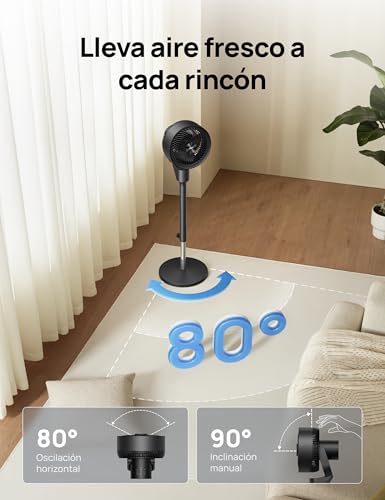 Dreo Ventilatore a Piantana Silenzioso 25dB, Oscillazione Orizzontale Automatica 80°, 3 Velocità, Portata fino a 24m, Potente con Telecomando, Inclinazione Verticale Manuale 90°, Timer 6 Ore - imagen 5