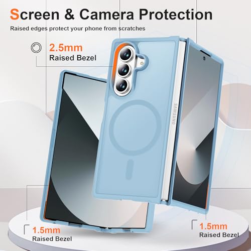 Image of ORETECH Magnetic for Samsung Galaxy Z Fold 7 Case, Translucent Back Non-Slip Hard PC Shockproof Bumper Protective Phone Case Cover for Samsung Z Fold 7 - Sierra Blue