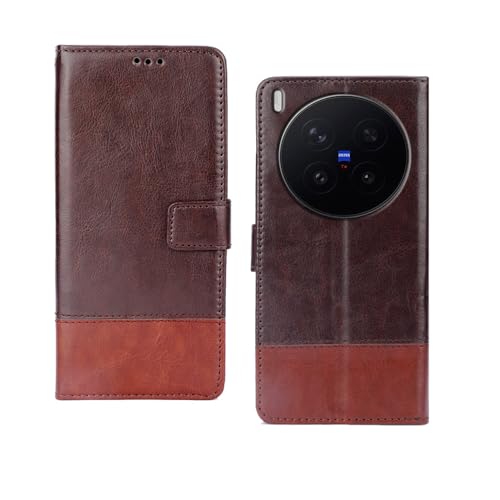 Image of amazon basics Vivo X300 Pro 5G Flip Cover | Card Pockets Wallet & Stand | Flip Cover for Vivo X300 Pro 5G (Coffee and Tan)