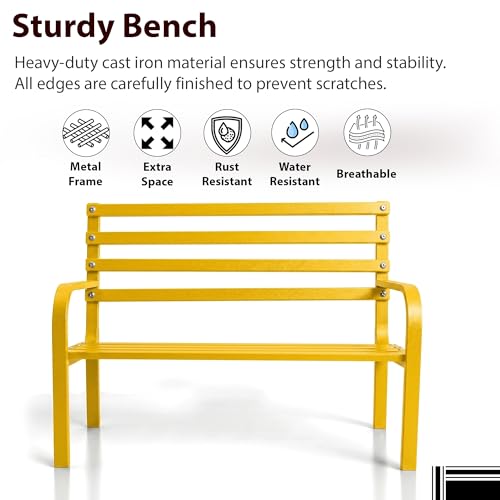 Image of BRISHI 2 Seater Metal Garden Bench for Indoor & Outdoor Park /Patio /Living Room /Terrace /Balcony (Yellow)