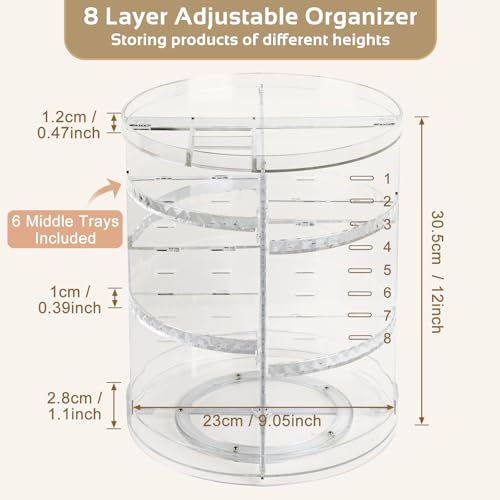 Organizador de maquillaje de Boxalls con rotación de 360 grados, organizador de cosméticos multifunción, transparente con 5 capas de gran capacidad, para encimera de baño, dormitorio, forma cuadrada - imagen 7