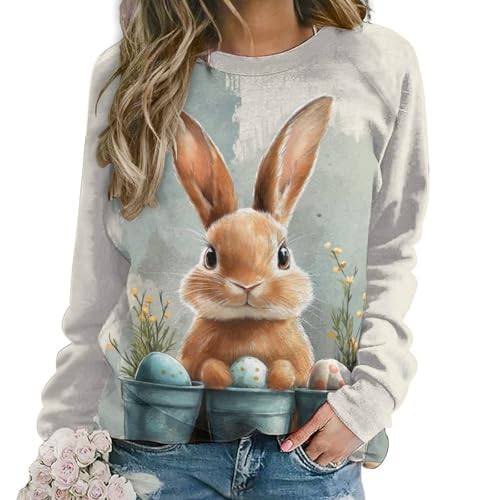 domirica Easter Sweatshirts For Women Buuny with Eggs Print Long
