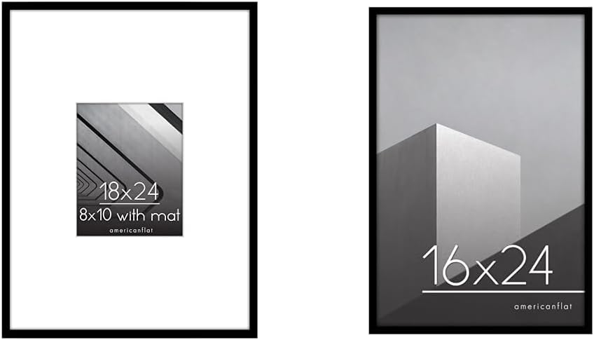 Americanflat Black Photo Frame Bundle - 18x24 Frame for 8x10 Photos with Mat and 16x24 Frame for Posters, Vertical or Horizontal Wall Display