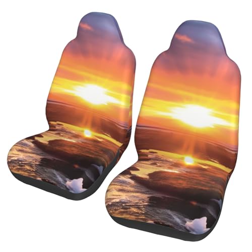 Housse de siège voiture imperméable lot de 2 coussins universels motif coucher de soleil islandais