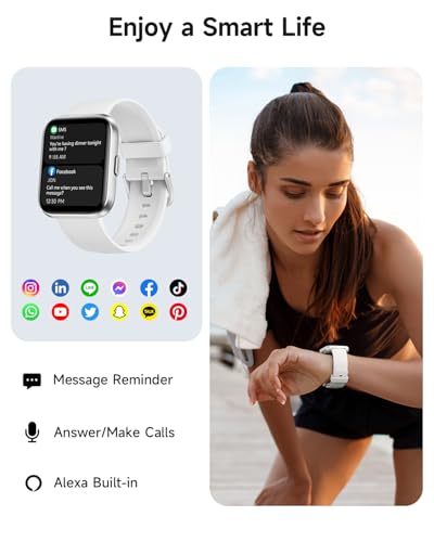 Image of Woneligo Smart Watch for Women, Answer /Make Calls, Alexa Built-in, 1.85 inch Touch Screen Fitness Tracker for Android & iPhone, Heart Rate /Sleep /SpO2 Monitor Smartwatch, Waterproof (White)