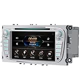 AWESAFE Autoradio für Ford Focus Mondeo S-Max C-Max Galaxy, Doppel Din Radio mit Navi unterstützt Lenkrad Bedienung Bluetooth Mirrorlink CD DVD FM AM RDS - Silber