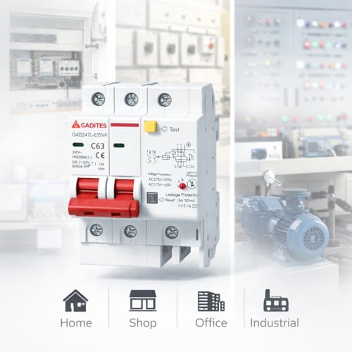 Image of 63 Amp 6-in-1 Electrical Protection Device | Overload, Short Circuit, Leakage (30mA), Lightning, Over & Under Voltage Protection | Switch for Home & Industrial Use (Single Phase)