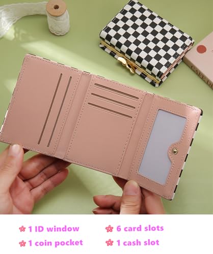Checkered Coin Purse for Women Checkered Wallet for Teen Girls Aesthetic Wallet for Kids Teens Women Checkered Card Holder Small Wallet Black and White4