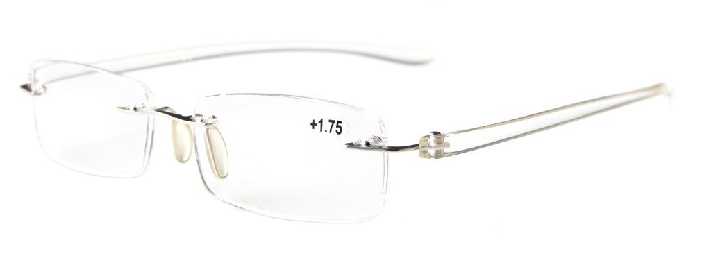 EyekepperEyekepper Small Lenes Rimless Reading Glasses Women - Frameless Reader Eyeglasses for Men Reading with Transparent Arms +3.00