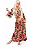 shoperama Hippie Damen Kostüm - Langes Kleid mit Fransen-Weste 60er 70er Jahre Flower Power Sixties, Größe:42