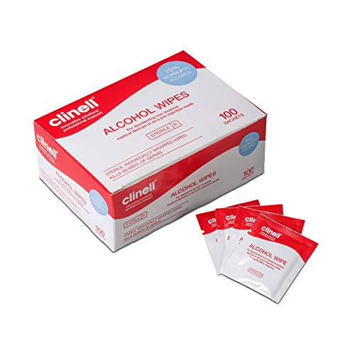 Clinell Alcohol Wipes - Sterile, Individually Wrapped Wipes for Disinfection - Saturated With 70% Alcohol - Use on Skin or Medical Devices - Dermatologically Tested - 100 Individual Wipes