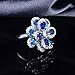 Izpack Exquisite Camellia Flower Open Statement Ring Cubic Zirconia Blue Crystal Blossom Adjustable Stacking Rings Wedding Promise Eternity Finger Bands Delicate Jewelry Gifts for Women Bridal