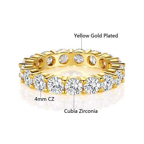 MDFUN 18K Yellow Gold Plated 4.0mm Round Cubic Zirconia Eternity, Engagement, Wedding Band Ring for Women2