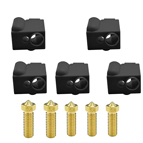 KOYOFEI 5PCS 0.4mm Nozzles and 5PCS Silicone Socks Kit, 3D Printer Parts Hotend Silicone Cover for Anycubic Vyper and Kobra Max Cover
