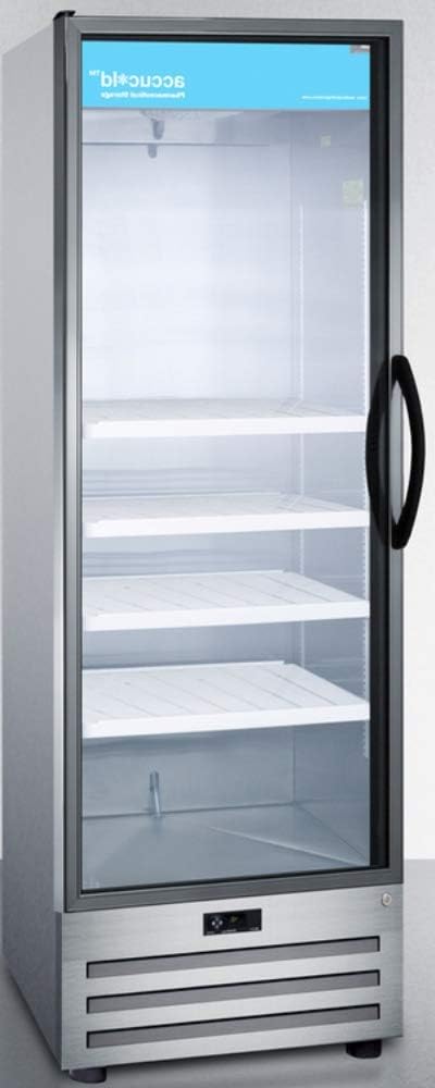 Summit Appliance ACR1415LH Accucold 24" Wide Pharmaceutical All-refrigerator with Left Hand Door Swing, Glass Door, Lock, Digital Thermostat and a Stainless Steel Interior & Exterior Cabinet