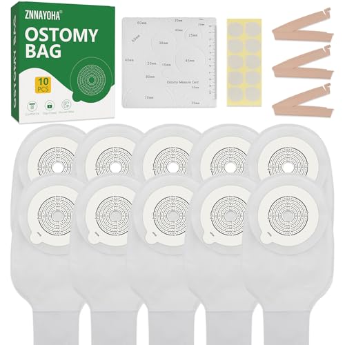 ZnnaYoha 10 PCS Colostomy Bags, One Piece Ostomy Bag, Ostomy Drainable Pouch for Ileostomy Stoma Care, Cut to Fit Ostomy Supplies