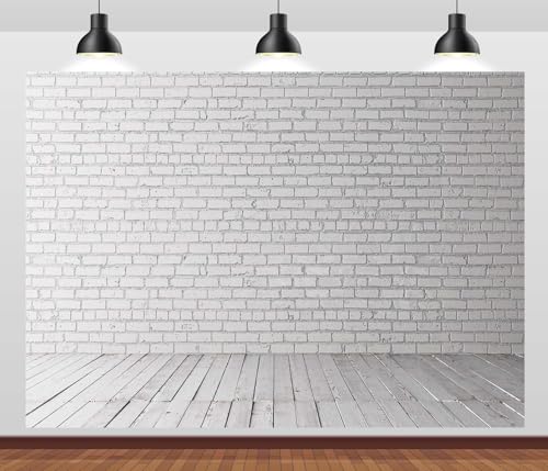 Fond briques blanches 2.7x1.8m avec sol en bois clair pour studio