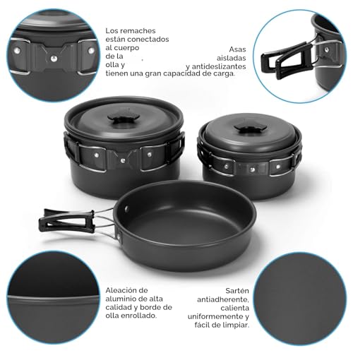 Miniatura 6 de Odoland Juego De Utensilios De Cocina Para Camping, Ollas Y Sartenes De Acampada Con Copas Platos Cubiertos Plegables Para Acampar, Mochilero, Cocina Al Aire Libre Y Picnic