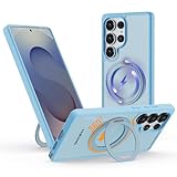 Hülle für Samsung Galaxy S24 Ultra mit 360° Magnetischem Ständer, für MagSafe Kompatible Handyhülle mit Ring, Schlankes Case mit Matter Rückseite, Robust & Stabil für Video und Büro, Blau