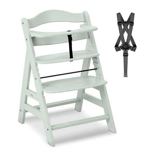 hauck Chaise Haute Bébé Alpha Plus, Évolutive dès 6 Mois, Inclus Harnais 5 Points, Barre de Sécurité, Réglable, Jusqu'à 90 kg, Bois FSC - Menthe