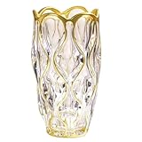 Deegufa Bohemia Crystal Glass Vase with Hand Painted Trace in Gold 9.5 in, Premium Glass Vase for Home, Flowers Decor