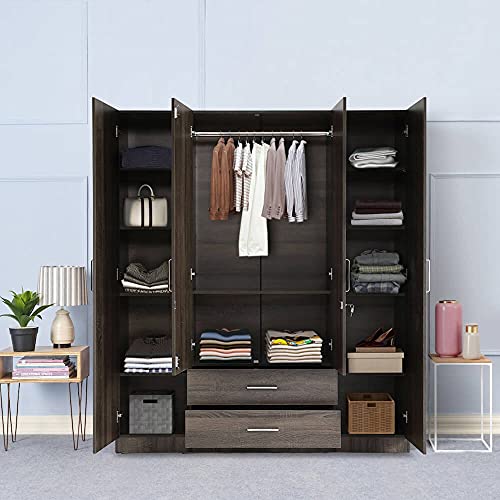 Image of Wakefit Wardrobe | 1 Year Warranty | Engineered Wood Almirah, Cupboard for Clothes Storage | 4 Door, 1 Drawer, 1 Hanging Space | Organza Plus - Napa Oak