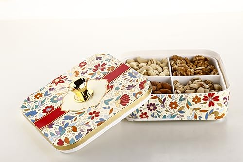 Homeor Air-Tight Dry Fruit Container Tray Set with Lid & Serving Tray, Airtight Plastic Storage Container Set I Gifting Set I Multi-Purpose Box I Serving Set with 4 Section, Cream (B0CR1N9L8C) Amazon Price History, Amazon Price Tracker